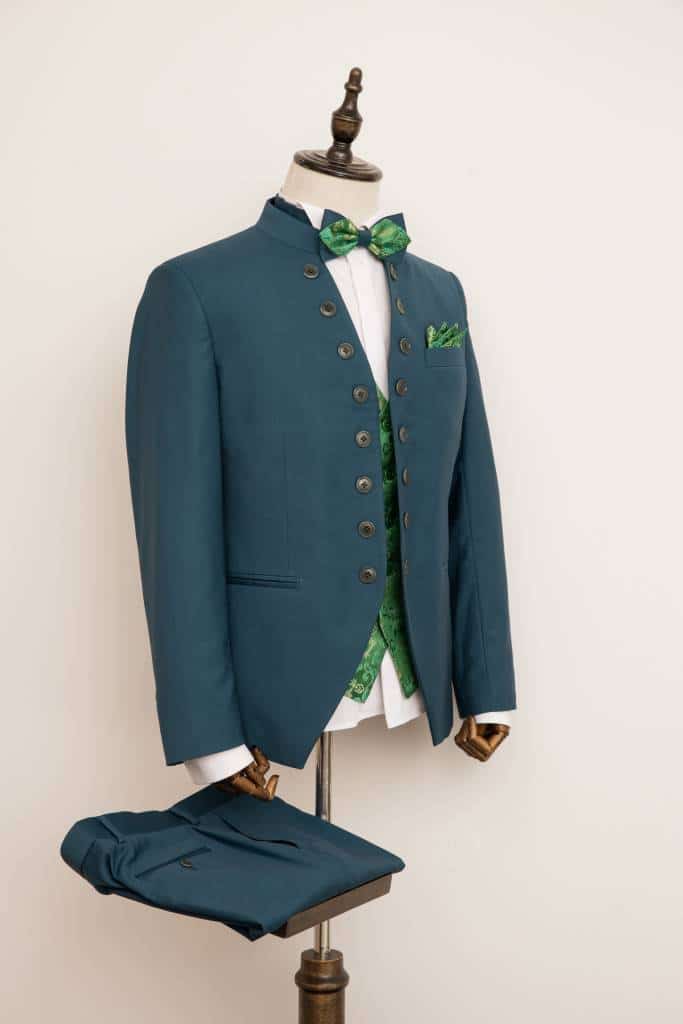 Costume 3 pièces homme sur mesure original élégant vert