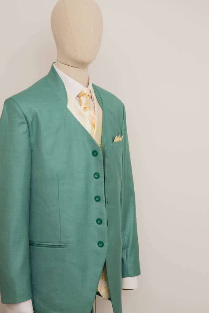 Costume 3 pièces homme sur mesure original élégant vert menthe