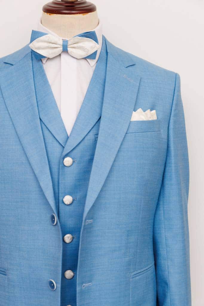 costume bleu ciel blanc mariage homme sur mesure