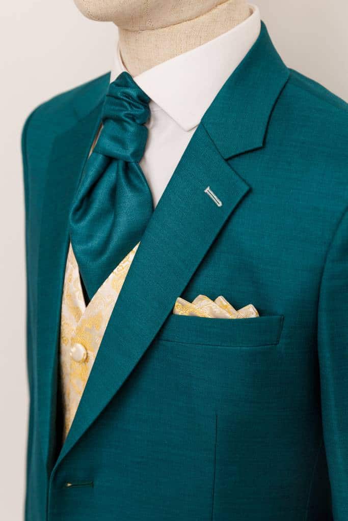 costume sur mesure vert doré homme 3 pieces