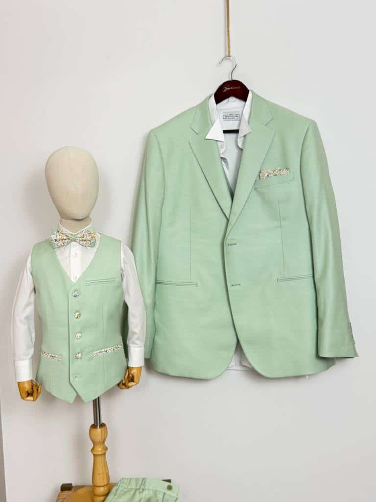 Costume père et fils vert amande