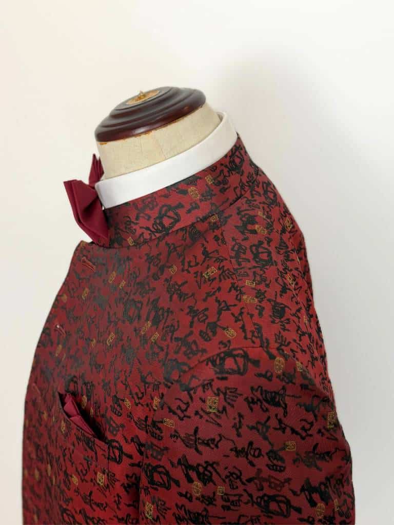 Costume long col mao rouge bordeaux cérémonie