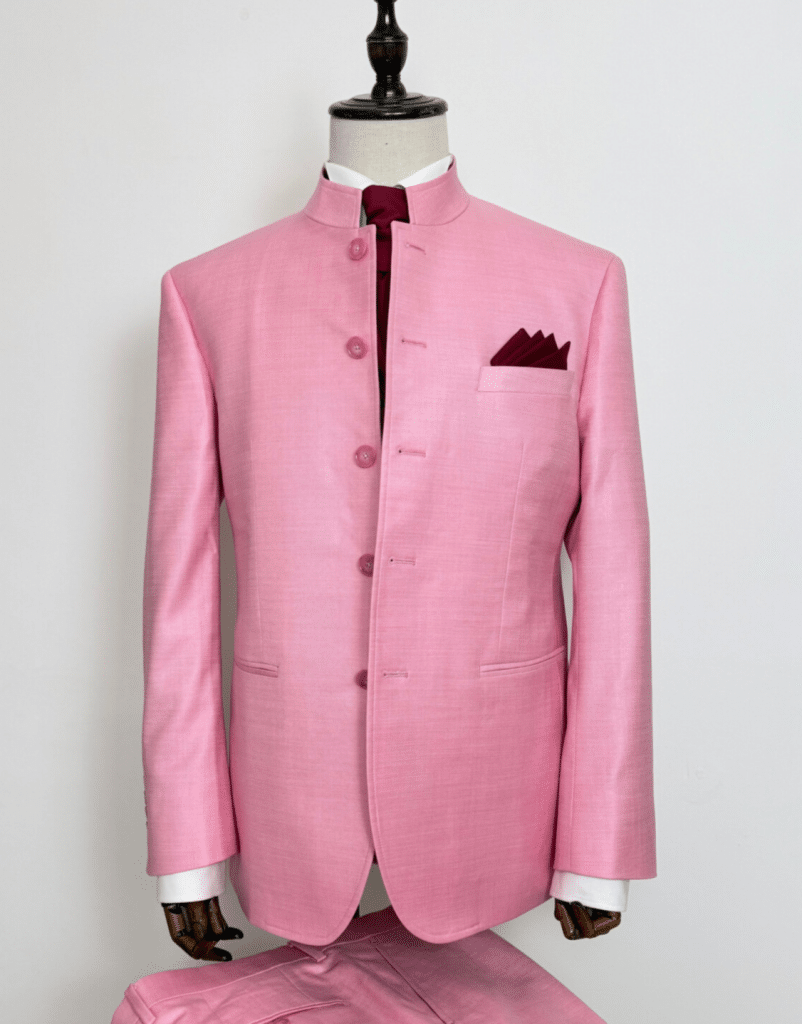 Costume rose col mao sur mesure