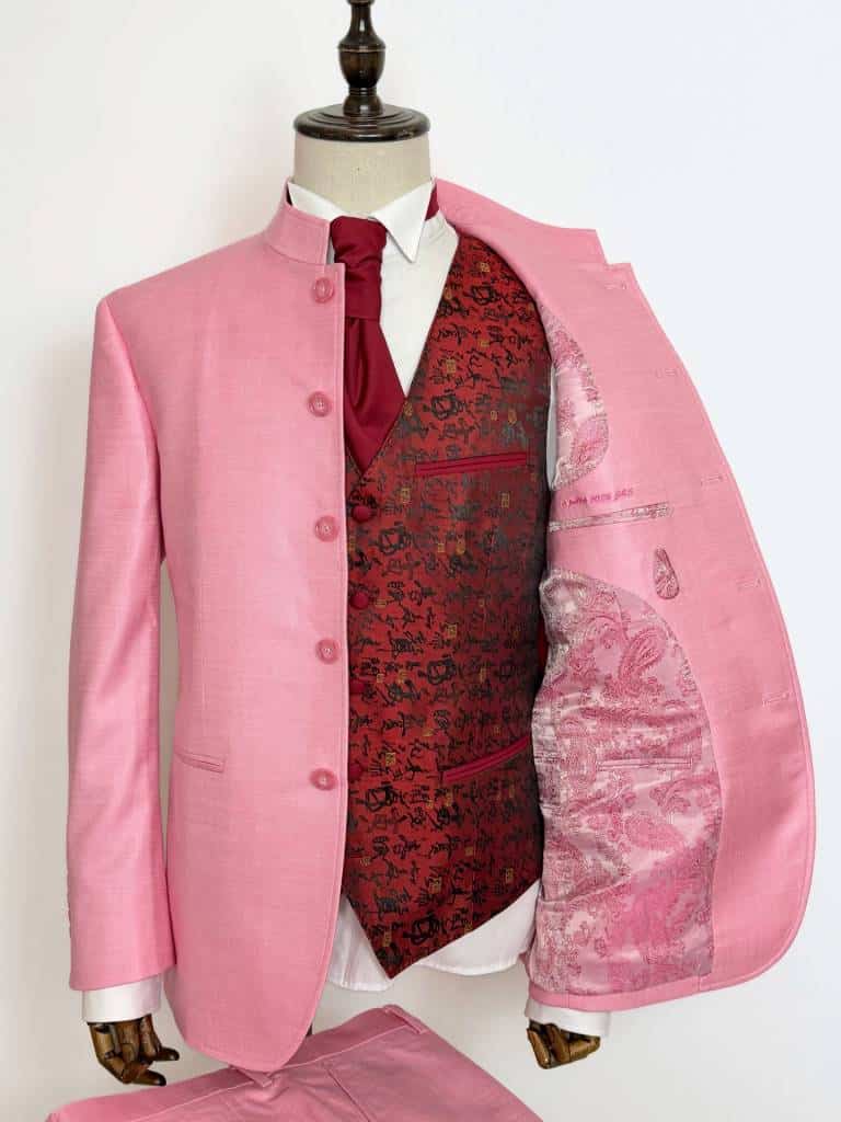 Costume rose col mao sur mesure