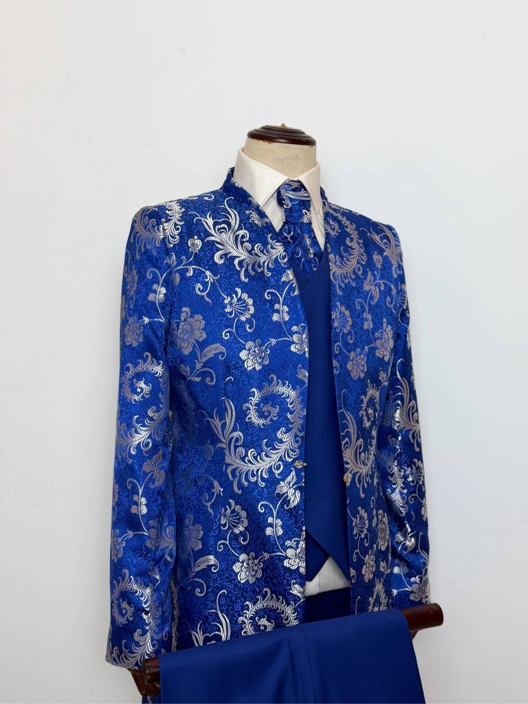 Costume long Bleu Jacquard Baroque