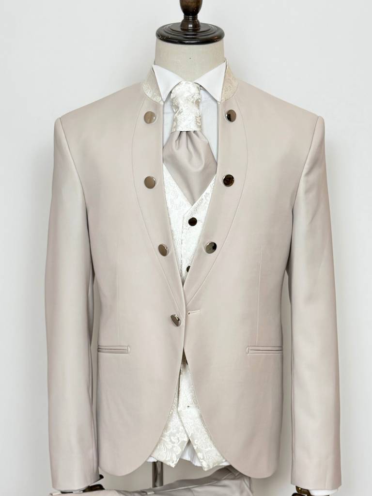 Costume beige Col Mao sur mesure